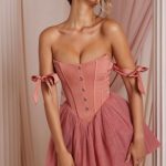 Off Shoulder Tulle Skirt Mini Dress in Terracotta - Image 7
