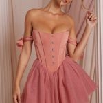 Off Shoulder Tulle Skirt Mini Dress in Terracotta - Image 8