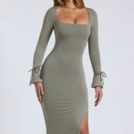Modal Square-Neck Midaxi Dress in Sage Green - Image 6