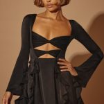 Long Sleeve Bow Mini Dress in Black