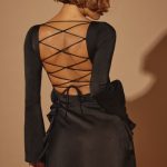Long Sleeve Bow Mini Dress in Black - Image 2