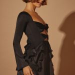 Long Sleeve Bow Mini Dress in Black - Image 3