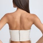 Bandeau Lace-Up Corset Crop Top in Ecru - Image 2