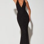 Embellished Plunge Halter Neck Evening Gown in Black - Image 7
