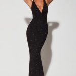 Embellished Plunge Halter Neck Evening Gown in Black - Image 9