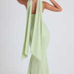Scarf-Detail Strapless Gown in Spring Green - Image 2