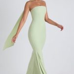 Scarf-Detail Strapless Gown in Spring Green - Image 5
