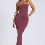 Modal Square Neck Low Back Maxi Dress in Plum