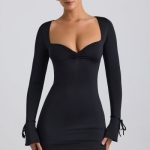 Slinky Jersey A-Line Mini Dress in Black - Image 8