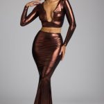 Mid Rise Metallic Jersey Gown Skirt in Copper Bronze - Image 6