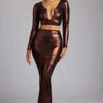 Mid Rise Metallic Jersey Gown Skirt in Copper Bronze - Image 7