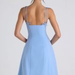 Bow-Detail Pleated A-Line Midi Dress in Sky Blue - Image 2