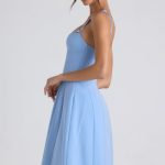 Bow-Detail Pleated A-Line Midi Dress in Sky Blue - Image 3