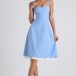 Bow-Detail Pleated A-Line Midi Dress in Sky Blue - Image 6