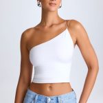 One-Shoulder Lace-Up Top in White