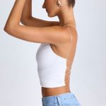 One-Shoulder Lace-Up Top in White - Image 4