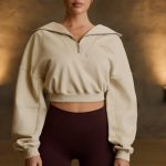Quarter-Zip Cropped Sweatshirt in Bone - Image 2