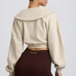 Quarter-Zip Cropped Sweatshirt in Bone - Image 3