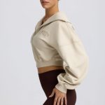 Quarter-Zip Cropped Sweatshirt in Bone - Image 4