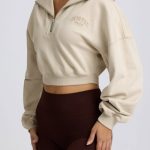 Quarter-Zip Cropped Sweatshirt in Bone - Image 5