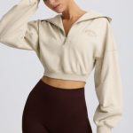 Quarter-Zip Cropped Sweatshirt in Bone - Image 7