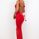 Slinky Jersey Rose Detail Evening Gown in Scarlet Red - Image 8