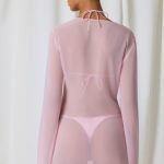 Pearl-Detail Cowl-Neck Micro Mini Dress in Soft Pink - Image 2