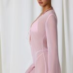 Pearl-Detail Cowl-Neck Micro Mini Dress in Soft Pink - Image 3