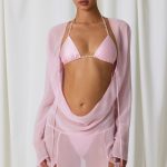 Pearl-Detail Cowl-Neck Micro Mini Dress in Soft Pink - Image 5
