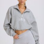 Quarter-Zip Cropped Sweatshirt in Grey Marl - Image 5
