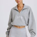 Quarter-Zip Cropped Sweatshirt in Grey Marl - Image 6
