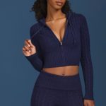 Cable-Knit Zip-Up Hoodie in Navy