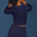 Cable-Knit Zip-Up Hoodie in Navy - Image 2