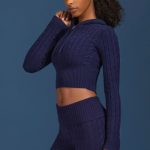 Cable-Knit Zip-Up Hoodie in Navy - Image 3