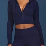 Cable-Knit Zip-Up Hoodie in Navy - Image 4
