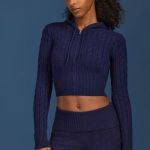 Cable-Knit Zip-Up Hoodie in Navy - Image 7