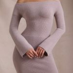 Ribbed-Knit Off-Shoulder Maxi Dress in Taupe - Image 5