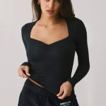 Modal Rib Long Sleeve Crop Top in Onyx - Image 6