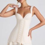 Ruffle-Trim Button-Detail Corset Mini Dress in Ivory