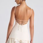 Ruffle-Trim Button-Detail Corset Mini Dress in Ivory - Image 2