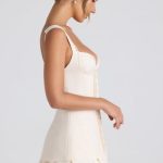 Ruffle-Trim Button-Detail Corset Mini Dress in Ivory - Image 3