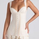 Ruffle-Trim Button-Detail Corset Mini Dress in Ivory - Image 4