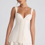 Ruffle-Trim Button-Detail Corset Mini Dress in Ivory - Image 5