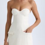 Strapless Structured Tulip Mini Dress in Vanilla - Image 2