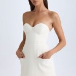 Strapless Structured Tulip Mini Dress in Vanilla - Image 7
