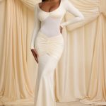 Bow-Detail Ruched Maxi Dress in Ivory - Image 8