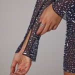 Sheer Embellished Long Sleeve Crop Top in Navy - Image 4