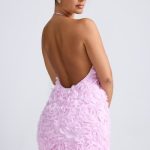 Floral-Appliqu?? Halterneck A-Line Mini Dress in Lilac - Image 6