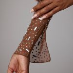Sheer Embellished Long Sleeve Crop Top in Mocha - Image 5