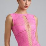 Embellished Lace-Up High-Neck Top in Bubblegum Pink - Image 6
